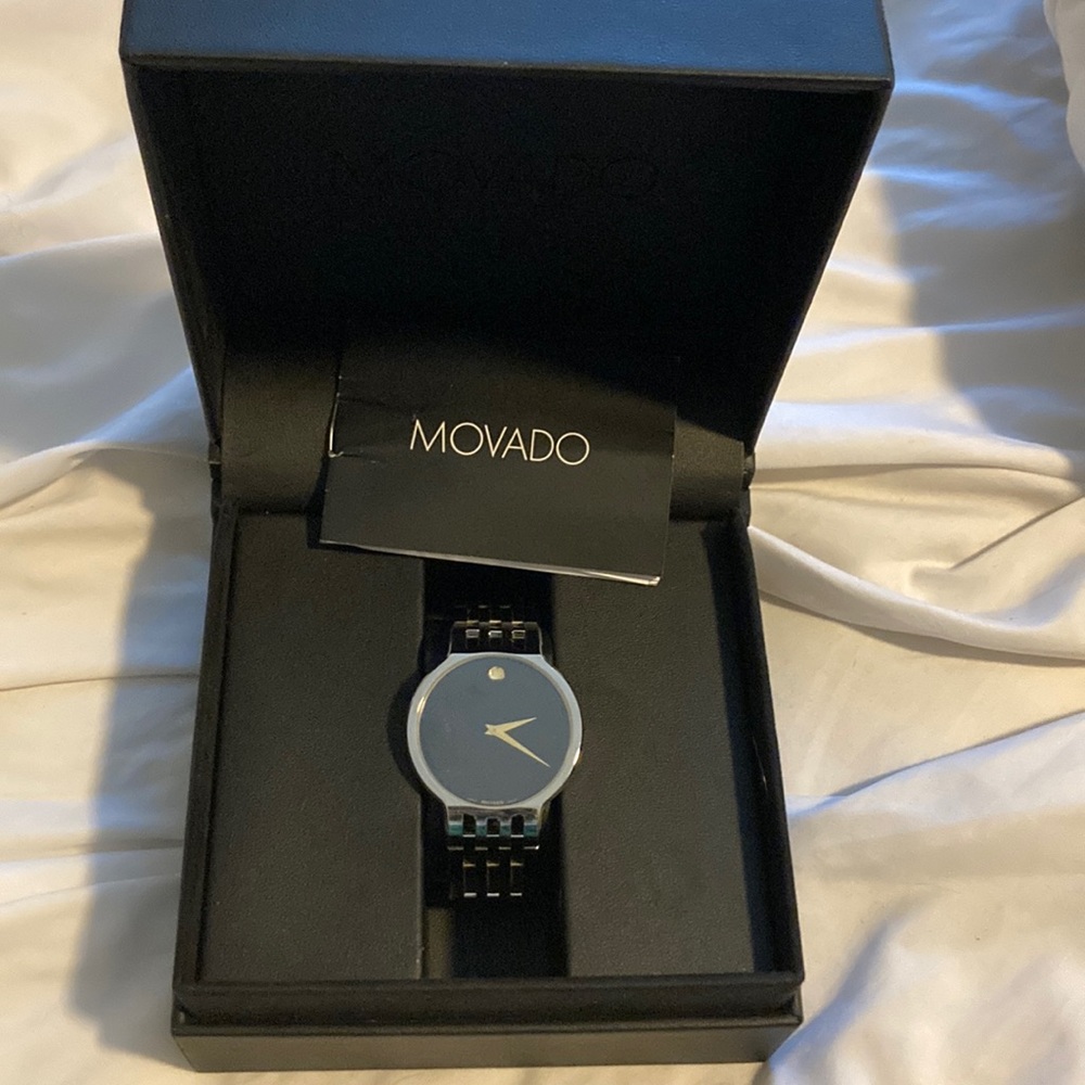 Movado silver and black mens watch